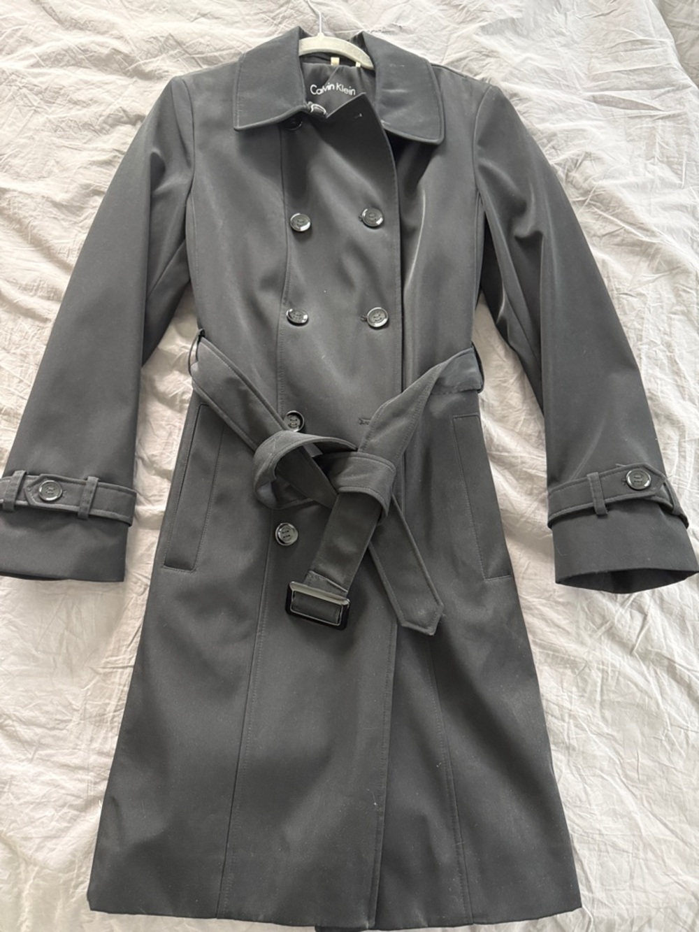 Calvin Klein Black Double-Breasted Trench with Waist Tie